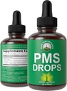 PMS Relief 9-in-1 Liquid Drops Suplemento. 9 Ingredientes herbarios para apoyar el dolor de los calambres del período para las mujeres. Vitaminas de azúcar veganos, cero con bayas de árbol de chaste orgánico, corteza de cáñamo, raíz de Yam, hoja de nettle