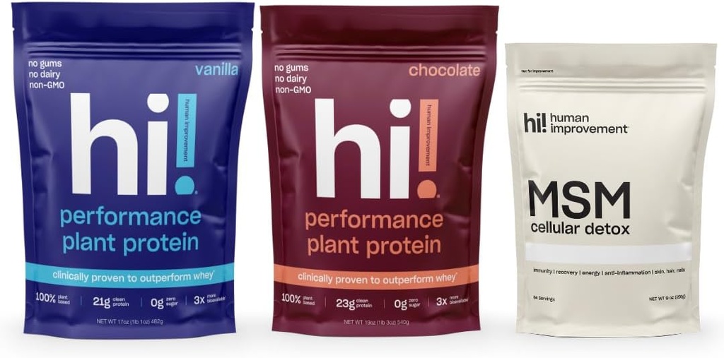 Proteína de mejora humana (Chocolate &amp; Vanilla) y MSM Cellular Detox Bundle