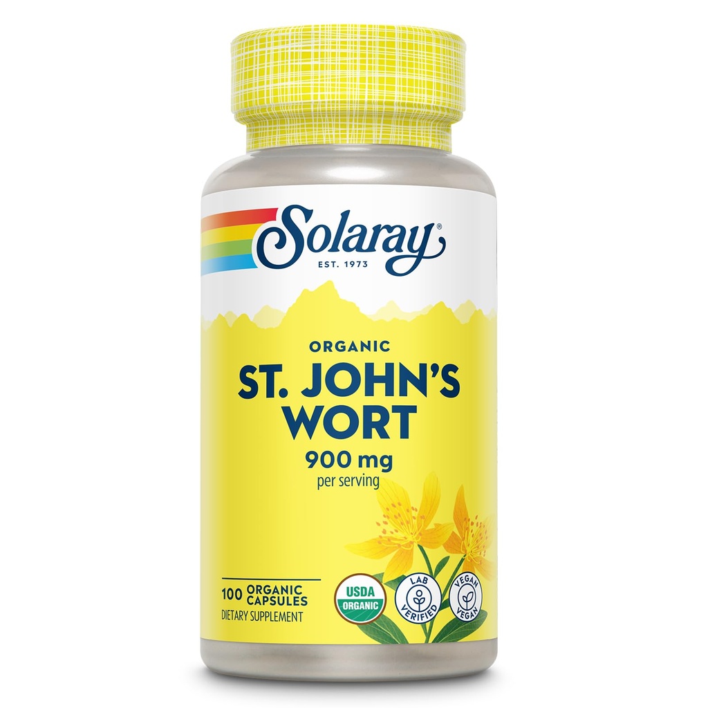 SOLARAY St. John's Wort Aerial 450mg ← Herbal Support for Mood, Brain Health &amp; Healthy Sleep ← 100% Vegan, Non-GMO ← 100ct
