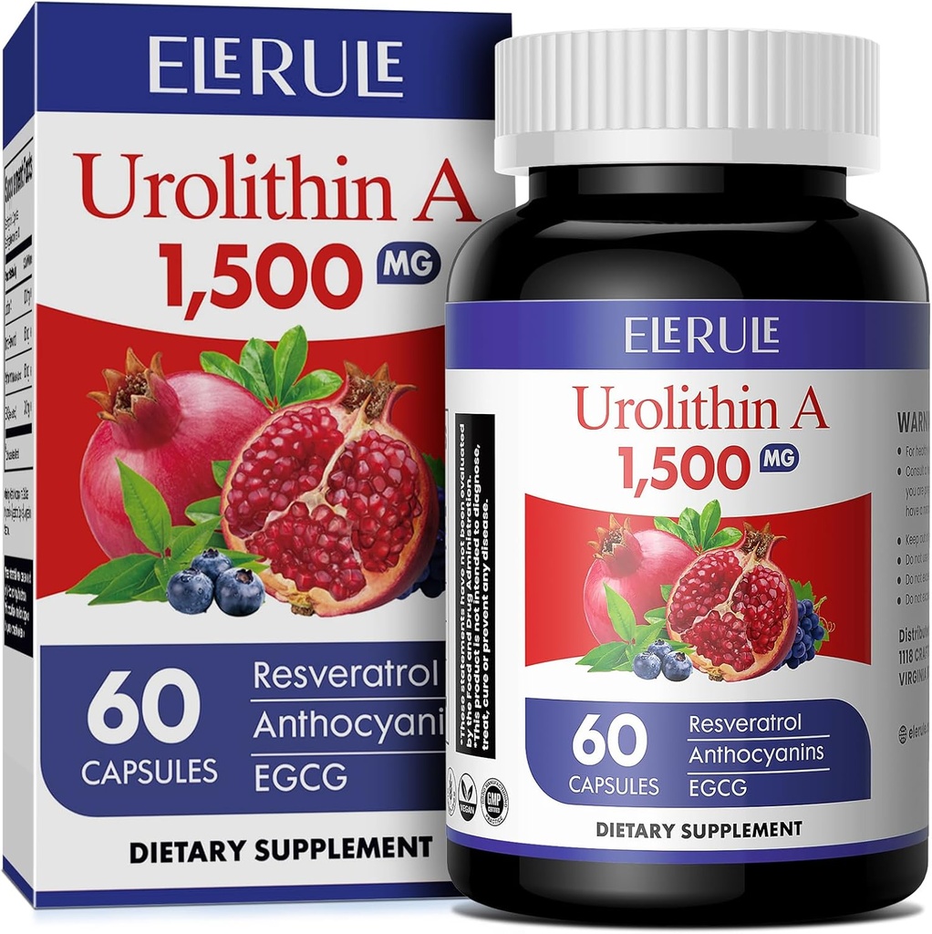 Urolithin A Supplement 1000 mg Plus Trans-Resveratrol, Anthocyanins, Green Tea,Promoting Healthy Aging,Supports Cellular and Energy for Men & Women, 60 Capsules-52