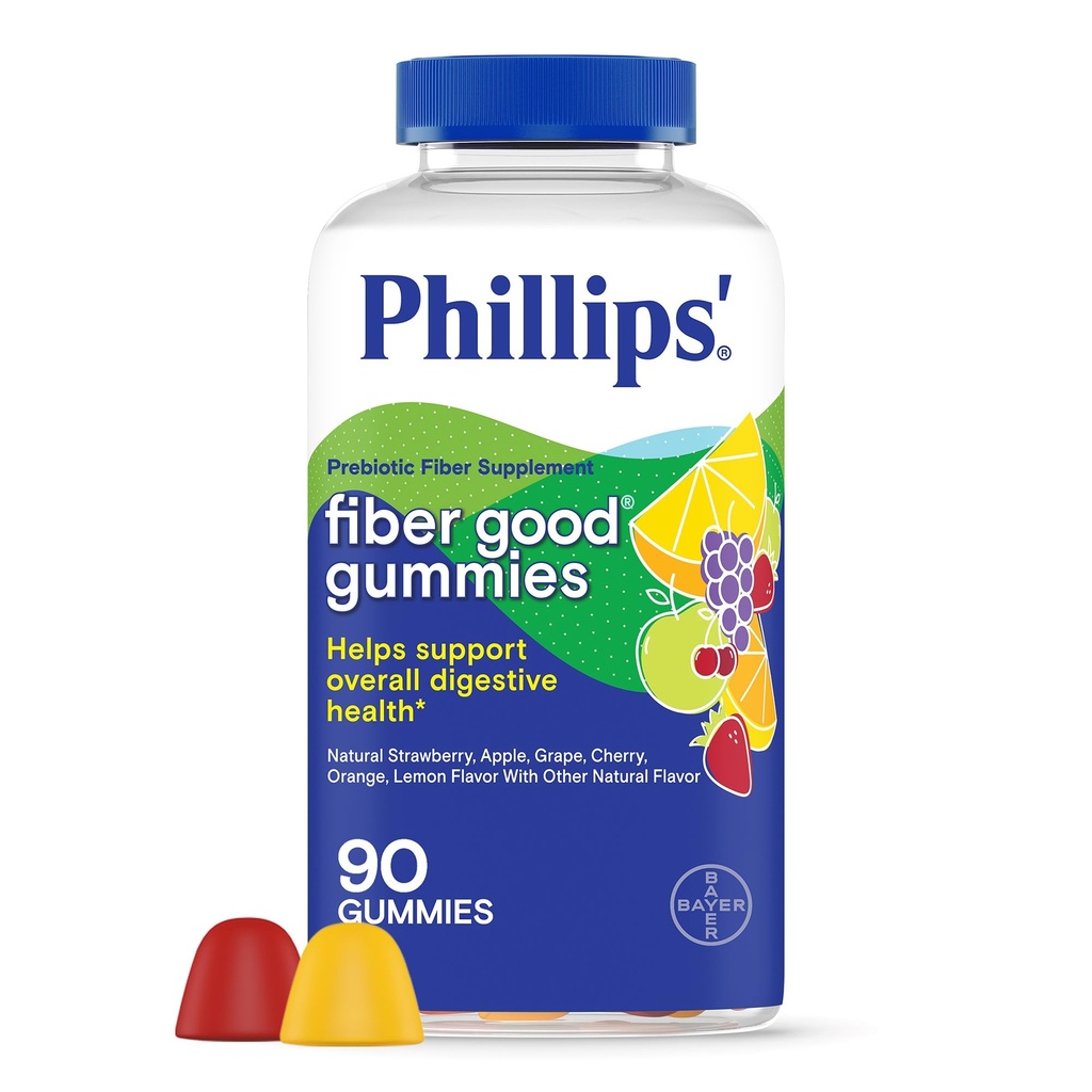 Phillips’ Fiber Good Gummies, Supplement with Inulin for Adults and Children, Fruit Flavored Daily Gummies, 4g of Prebiotic Fiber Per Serving , 90 Count