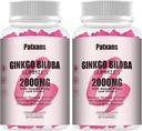 2 Packs 2000mg Ginkgo Biloba Gummies - Ginkgo Biloba Suplementos para el apoyo a la salud cerebral, mejorar el humor y el foco, energía, adulto, sabor a fresa, 120 Condes