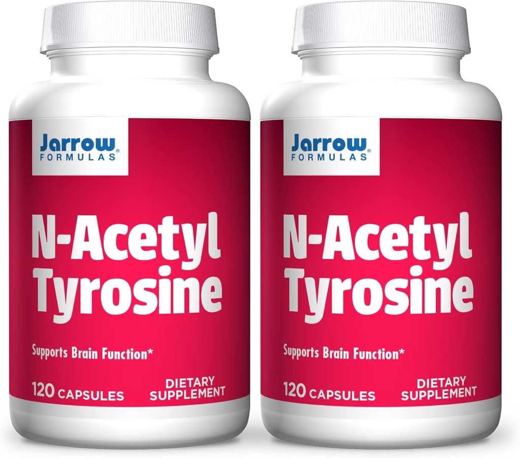 Jarrow Formulas N-Acetyl Tyrosine 350 mg - 120 Capsules, Pack of 2 - Supports Brain Function - Contains Vitamin B6 for Amino Acid Metabolism - 240 Total Servings