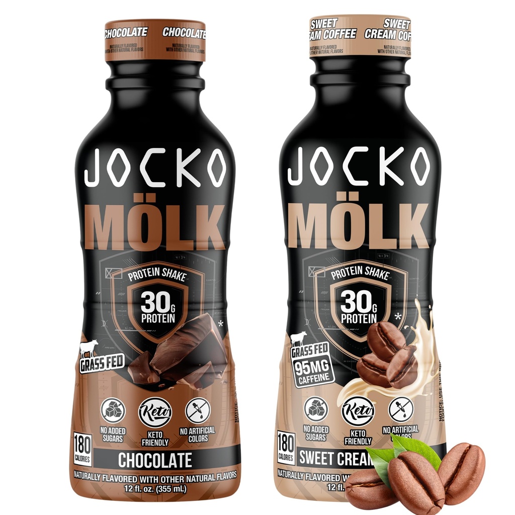 Jocko Fuel Mölk RTD Protein Shakes Bundle - Chocolate &amp; Sweet Cream Coffee (24 Pack)
