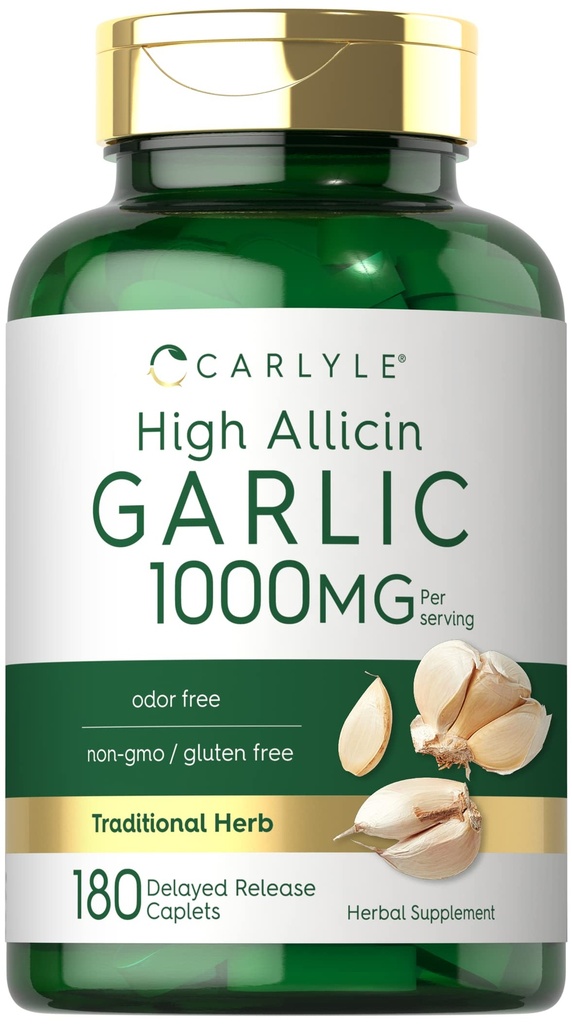 Carlyle Ajo Suplemento 1000mg Silencio 180 Caplets ← Odorless Pills ← High Allicin Extract ← Vegetarian, Non-GMO &amp; Gluten Free