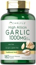 Carlyle Ajo Suplemento 1000mg Silencio 180 Caplets ← Odorless Pills ← High Allicin Extract ← Vegetarian, Non-GMO &amp; Gluten Free