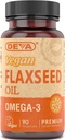 Deva Vegan Omega-3 Flaxseed Oil Supplement - 1000 MG Por Serving - Cold-Presed & Unrefined - Fish Oil Alternative - with Omega-3 ALA - 90 Capsules, 1-Pack
