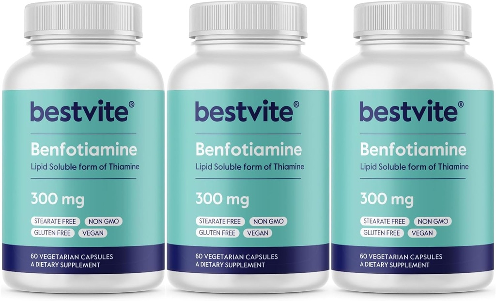 Benfotiamine 300mg (180 cápsulas vegetarianas) (60x3) No Stearates - No Silicon Dioxide - Vegan - No GMO - Gluten Free