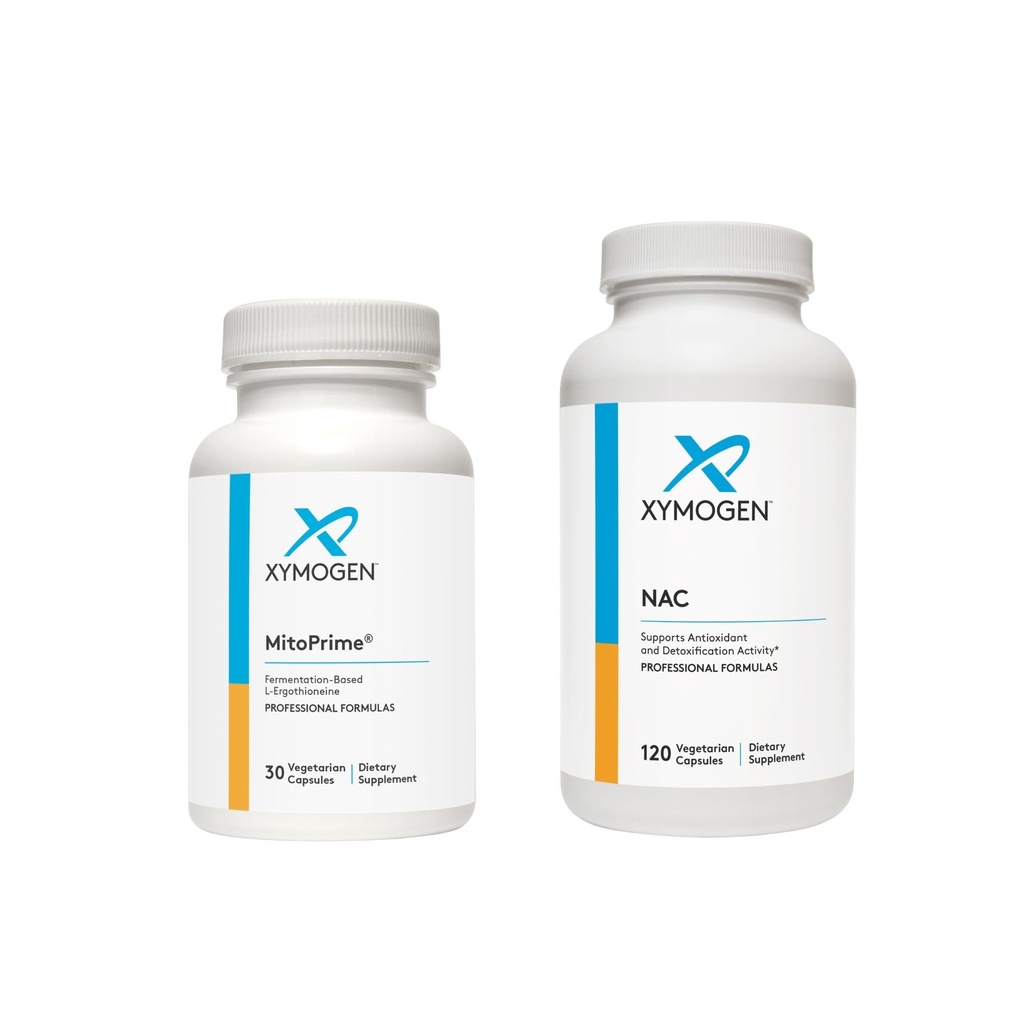 XYMOGEN MitoPrime (30 Capsules) + NAC (120 Capsules) 2-Product Bundle - L Ergothioneine Antioxidant Supplement with 600mg N-Acetyl-Cysteine NAC Supplement