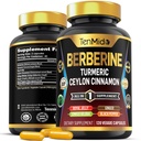 Suplemento de Berberina - 7in1 Fórmula - Combina con Turmérica, Royal Jelly, Ceylon Cinnamon, Ginkgo Biloba, Ginger &amp; Black Pepper - Salud Digestiva, Immune Support - 120 cápsulas