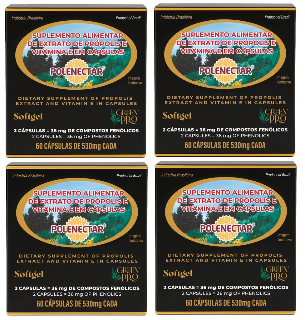 4 Cajas de Polenectar Brasil Green Bee Propolis 300 Milligram (60 Softgels)