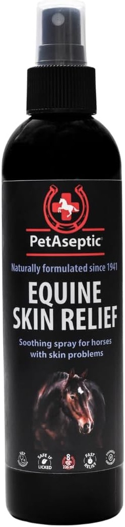 Equine Skin Relief Spray for Horses | Helps Heal Cuts, Insect Bites, Scrapes, & Sunburns | Helps Control Dermatitis | Helps Treat Rain Rot, Mud Fever, Sweet Itch, & More | 8oz Spray