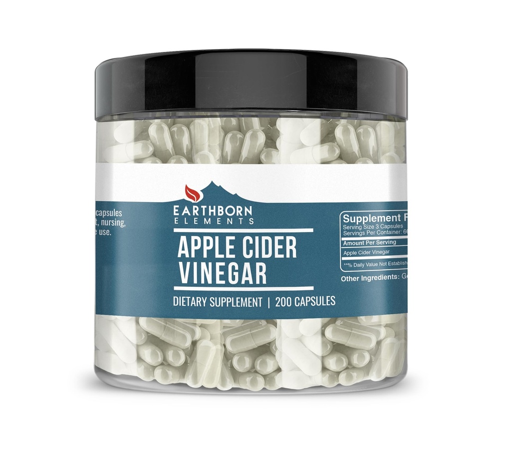 Elementos terrestres Vinagre de manzana 200 cápsulas, puro " sin diluir, sin aditivos