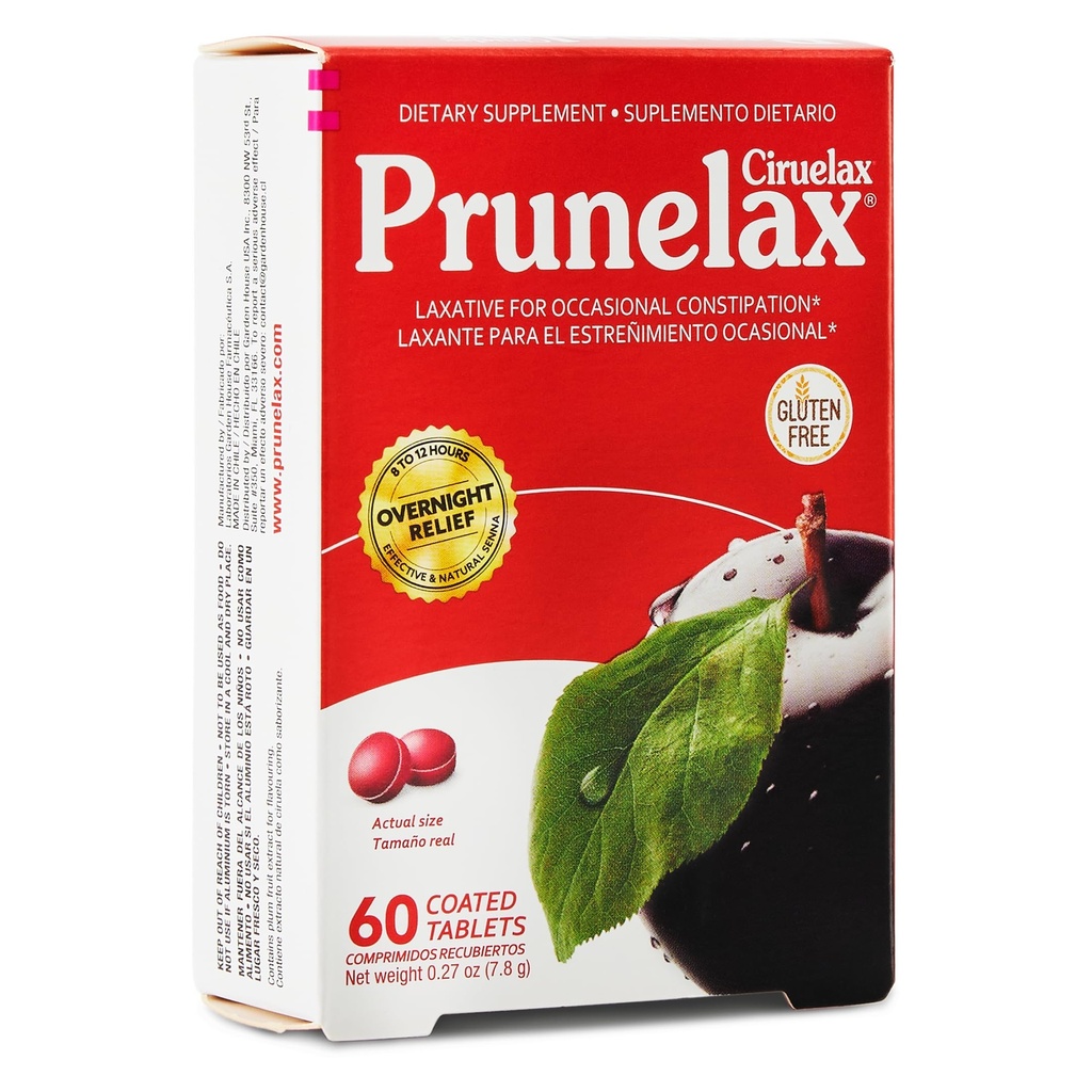 Prunelax Ciruelax Regular Strength Laxative Mini Tablets - Overnight Relief for Occasional Constipation, Senna Extract, Vegan & Gluten-Free, Gentle Relief - 60ct