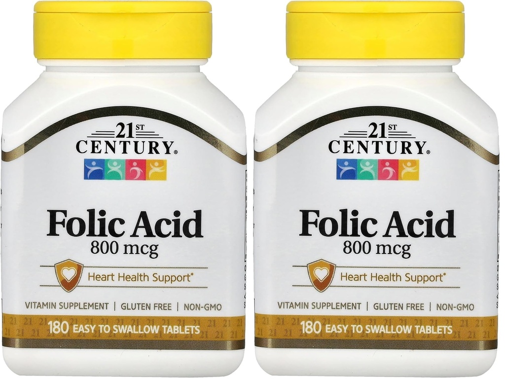 Siglo 21 800 mcg Tablas de ácido fólico, surtido, 180 Conde (Pack de 2)