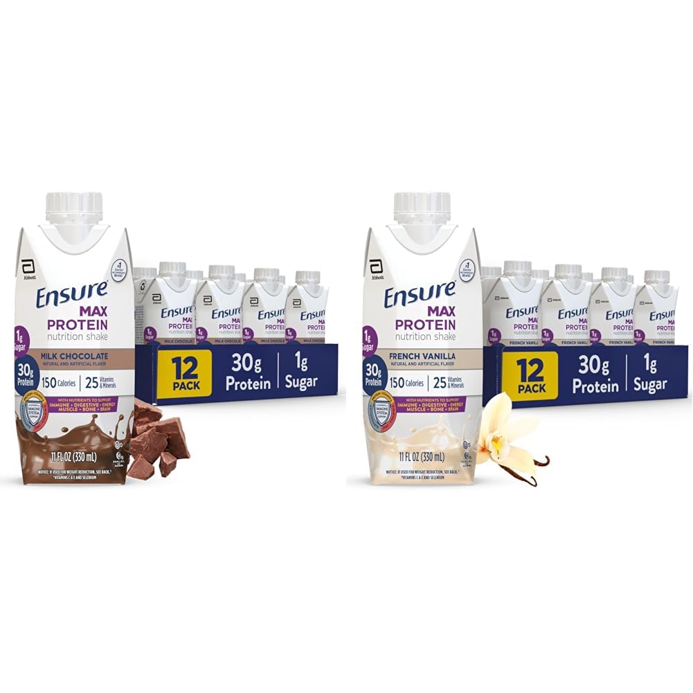 Asegurar Max Protein Milk Chocolate &amp; French Vailla Nutrition Shakes, 30g Protein, 150 Calories, 12 Pack Bundle
