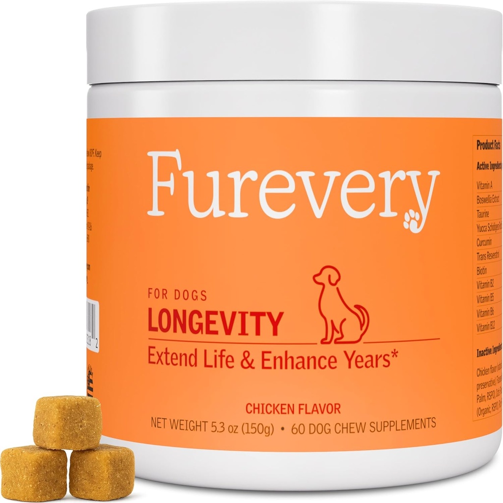 Longevity Dog Multivitamin 11-in-1 Daily Chews Chicken Flavored with Flaxseed, 60 Conde, Apoya Hip y Salud Conjunta, Sistema Immune, Skin and Coat, Heart Health, Energy and Vitality