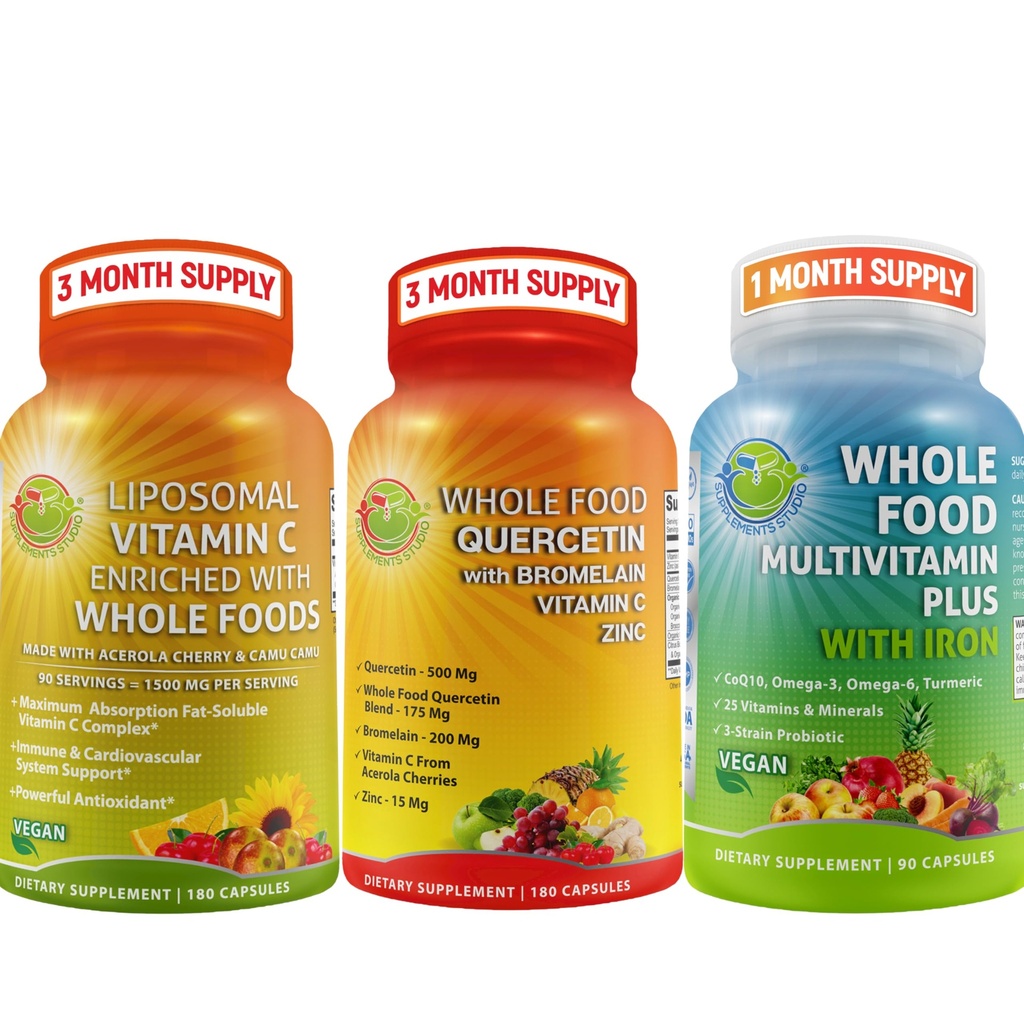 Vitaminas diarias completas - Quercetina con suplemento de bromelaina Subir con Multivitamin Plus para Hombres con Hierro y Liposomal Vitamina C Gel líquido - para inmuno, respiratorio, soporte digestivo