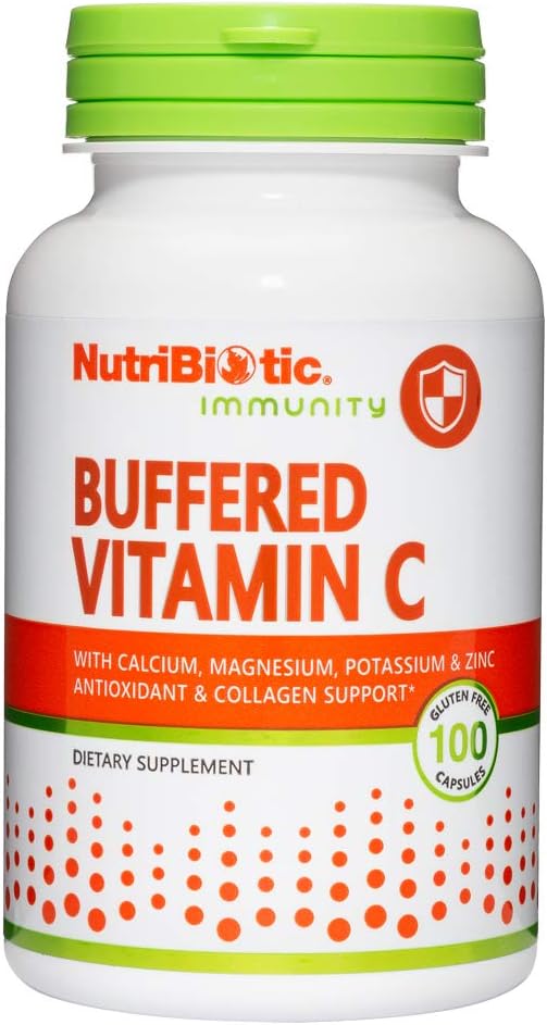 NutriBiotic Buffered Vitamin C, 500 Mg, 100 Caps | Pharmaceutical Grade Vitamin C with Calcium, Magnesium, Potassium, and Zinc | Antioxidant & Collagen Support | Non-GMO & Gluten Free