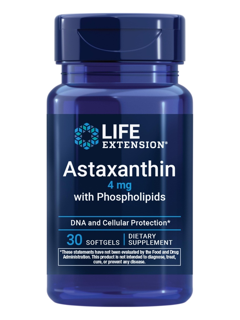 Extensión de la vida Astaxanthin con fosfolípidos – Apoyo al antioxidante, Salud Ocular – Algae-Derived – Sin gluten, No-GMO – 30 Softgels