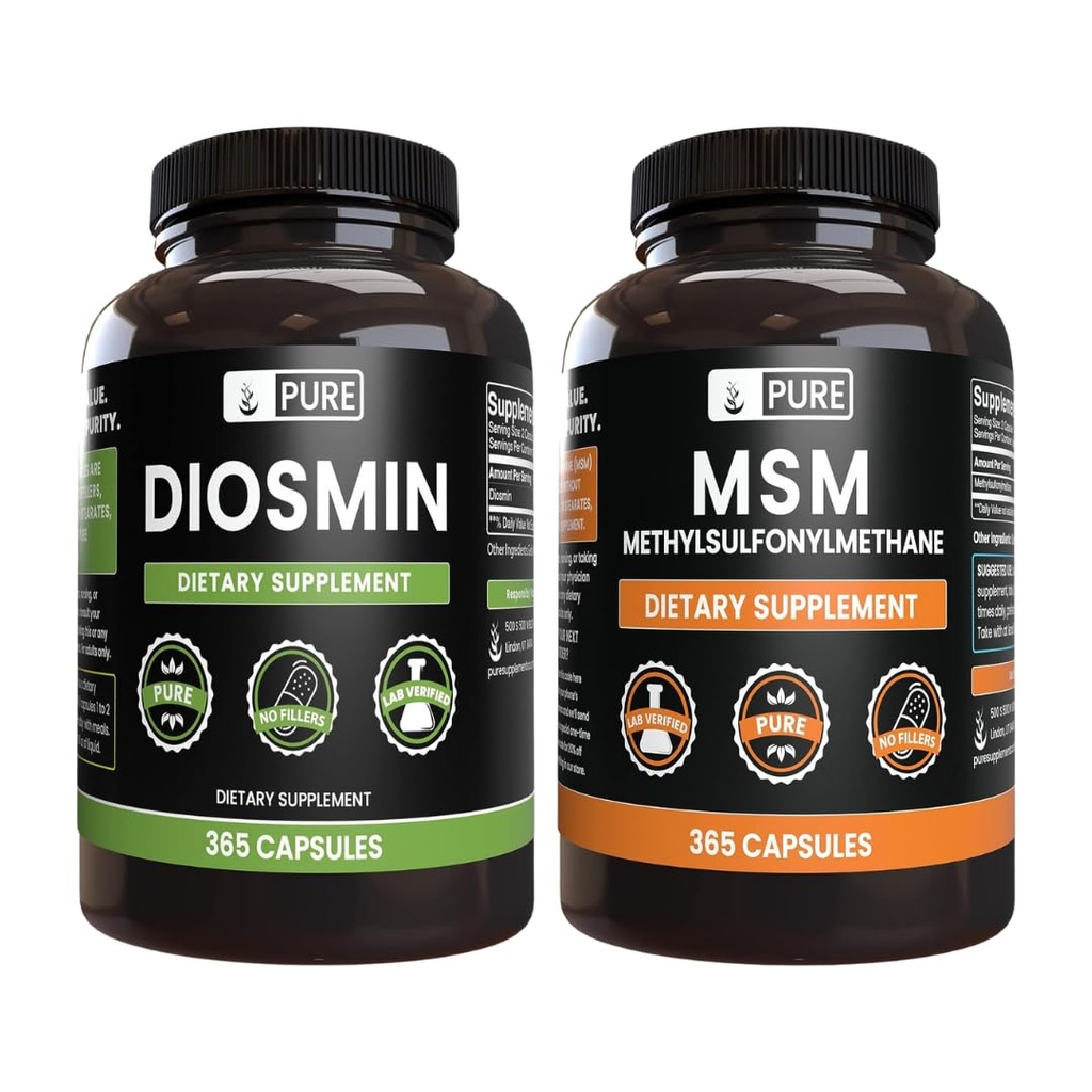 PURE ORIGINAL INGREDIENTES Diosmin y MSM Bundle, 365 Capsules Cada, No Magnesio o Rice Fillers, Siempre Puro