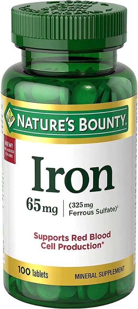 Bounty I.Ron 65mg, 325 mg Sulfato Ferroso - Soporte de energía celular - 65mg - 100 Tablets,.