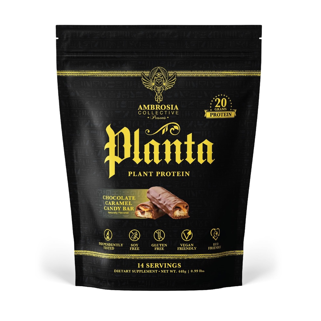 Ambrosia Planta - Premium Plant-Based Protein ¦ Vegan & Keto Friendly ¦ Gourmet Flavors with No Bloating or Stomach Upset TEN Gluten &amp; Soy Free TEN No Añadido Sugar TEN 14 Servings TEN (Candy Bar)