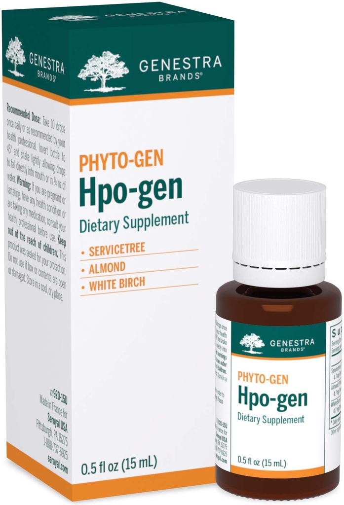 Genestra Brands Hpo-gen tención Servicetree, Almond, y White Birch Herbal Suplemento tención 0.5 fl. oz.