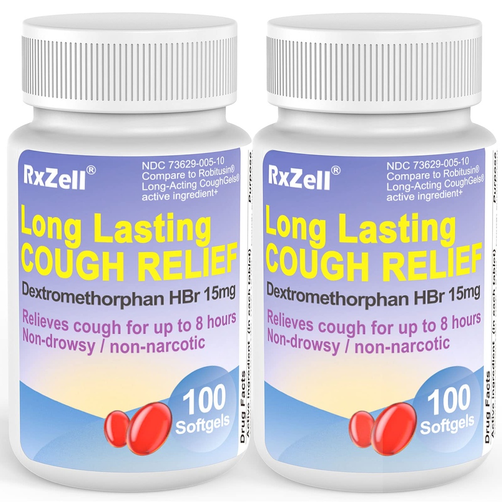 Alivio de la tos adulta, Dextromethorphan HBr 15mg (200 Softgels), 8 horas de larga duración, no somnol, tos/Bronquial Suppressant