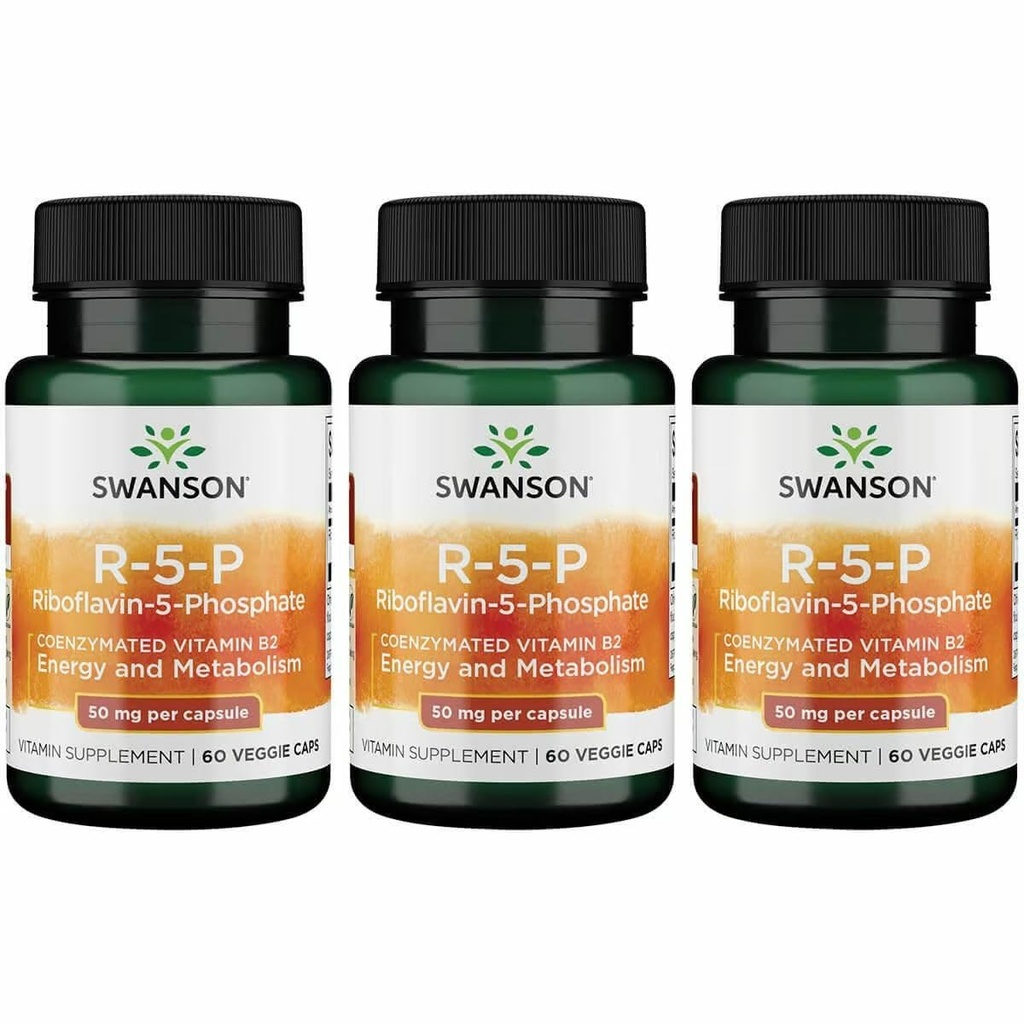 Swanson R-5-P (Riboflavin-5-Phosphate) - Vitamina B2 Suplemento Promoción de Energía, Metabolismo & Vision Health - Natural Wellness Formula - (60 cápsulas) (3 Pack)