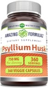 Amazing Formulas Psyllium Husk 750mg Veggie Capsules Supplement | Non-GMO | Gluten Free | Made in USA | Suitable for Vegetarians (360 Count)