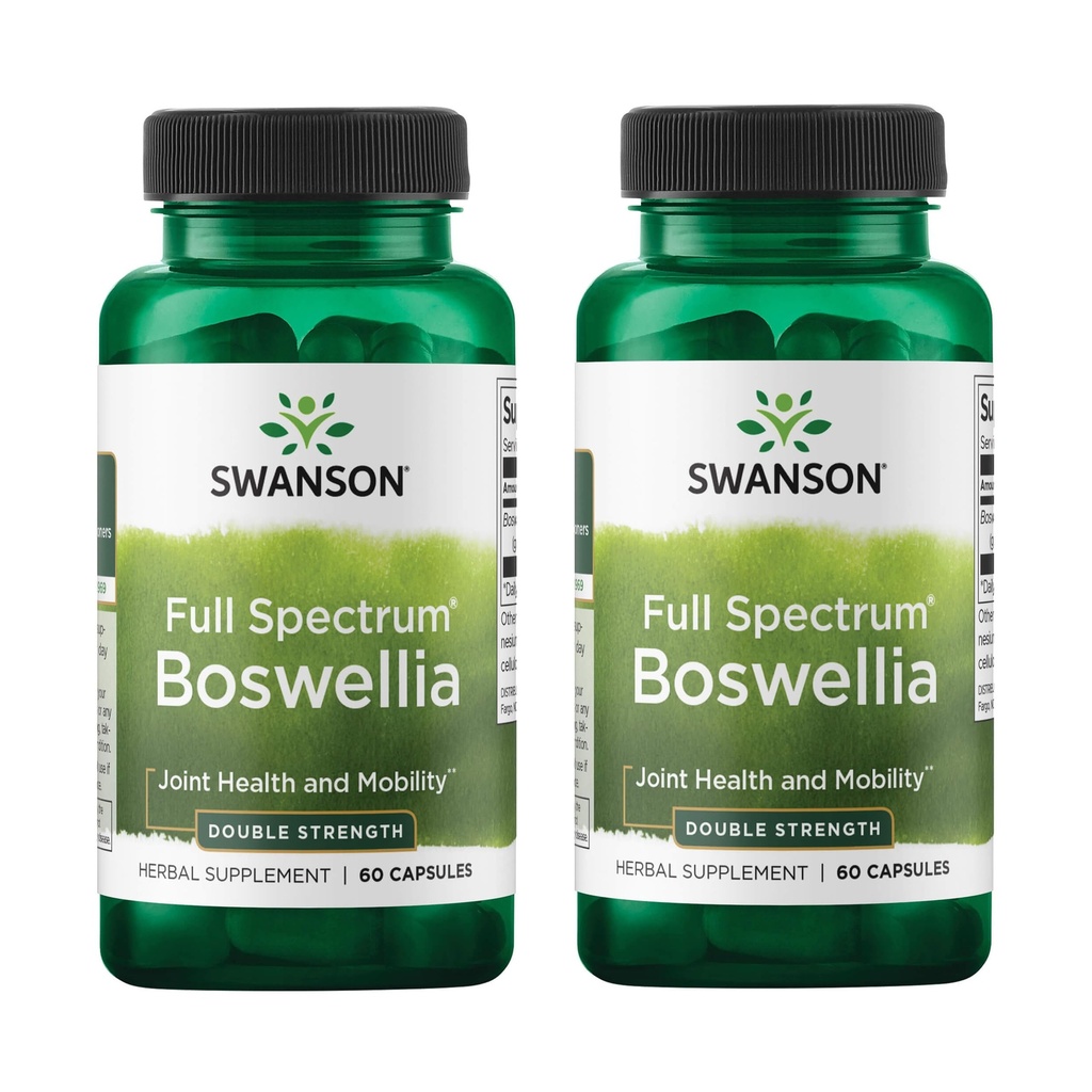 Swanson Double Strength Boswellia-Herbal Supplement Promoting Joint Support-Ayurvedic Herb for Joint Flexibility & Mobility Support-Made w/Boswellia Serrata Resin-(60 Capsules, 800mg Cada uno) 2 Pack