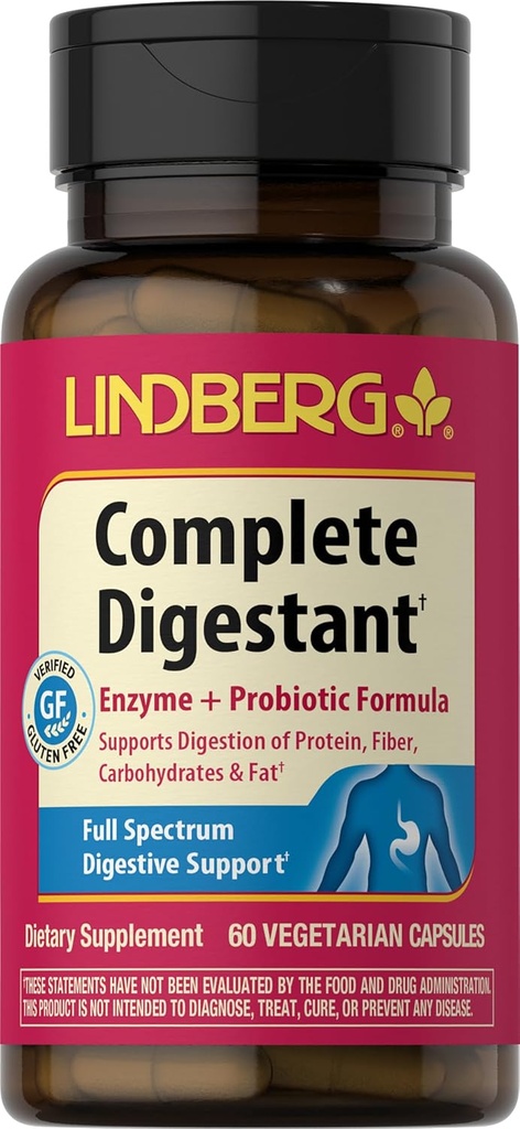 Enzimas digestivas con probióticos ← 60 cápsulas ← Fórmula Probiótica Silencio Vegetariano, No-GMO, Suplemento libre de gluten Silencio por Lindberg