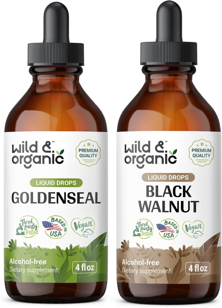 Wild &amp; Organic Goldenseal Tintura 4 fl oz &amp; Black Walnut Tincture 4 fl oz