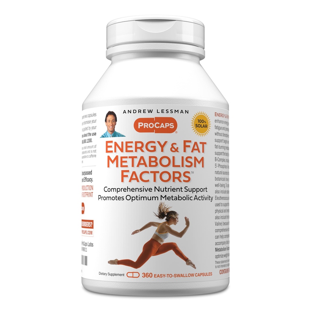ANDREW LESSMAN Energy and Fat Metabolism Factors 360 Capsules - Promotes Optimum Fat Burning and Energy Metabolism, with Carnitine, Green Tea, Guarana, Ginseng, B-Complex. Cápsulas fáciles de absorber