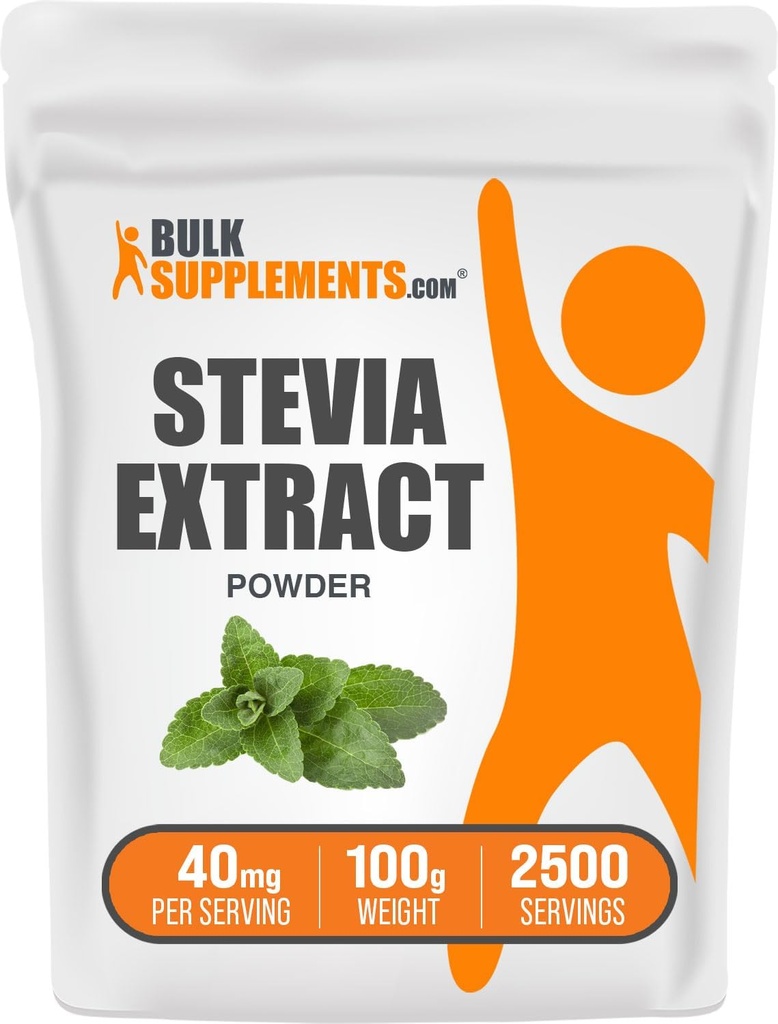 BulkSupplements.com Extract Powder Stevia - Stevia Sweetener - Zero Calorie Sweetener, Gluten Free, 40 mg por Serving, 100g (3.5 oz) (Pack of 1)