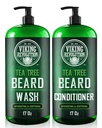 Vikingo Revolución Tea Tree Oil Beard Wash and Beard Acondicionador para Hombres - Softener de barba natural Set con aceite de argán, vitamina E y ginseng - champú de barba y acondicionador Set (17 Oz)