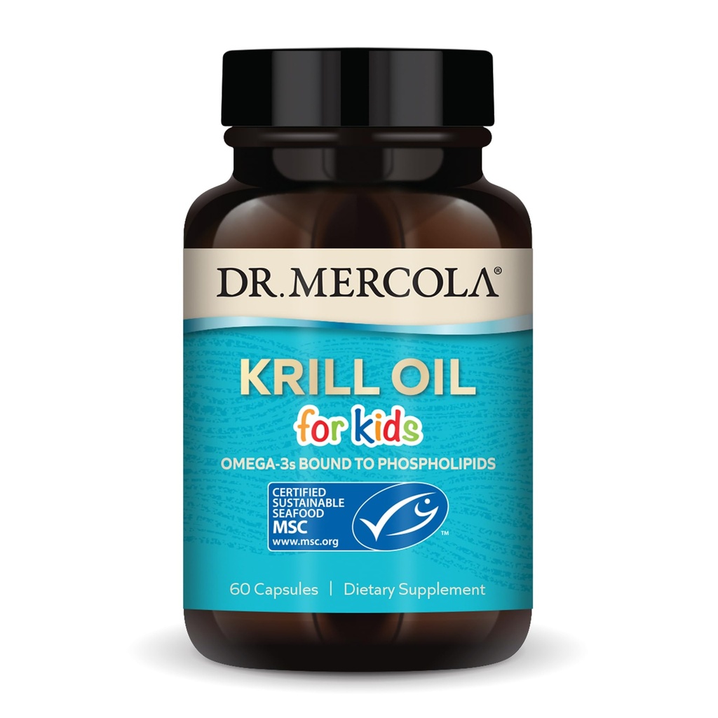 Dr. Mercola Krill Oil for Kids - 320 mg - MSC Certified - Supports Brain & Body Development - Phospholipid Form for Absorption - Non-GMO, Gluten-Free & Soy-Free - 60 Capsules