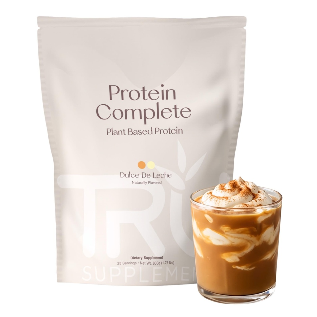 TRU Suplementos Pólvora de proteínas de base vegetal, BCAA, EAA, 20g Arroz de marrón vegano &amp; Pea Proteína, 100 Calories, 27 Vitaminas, Sin sabores artificiales 25 Actuaciones 25 Actuaciones (Dulce De Leche)