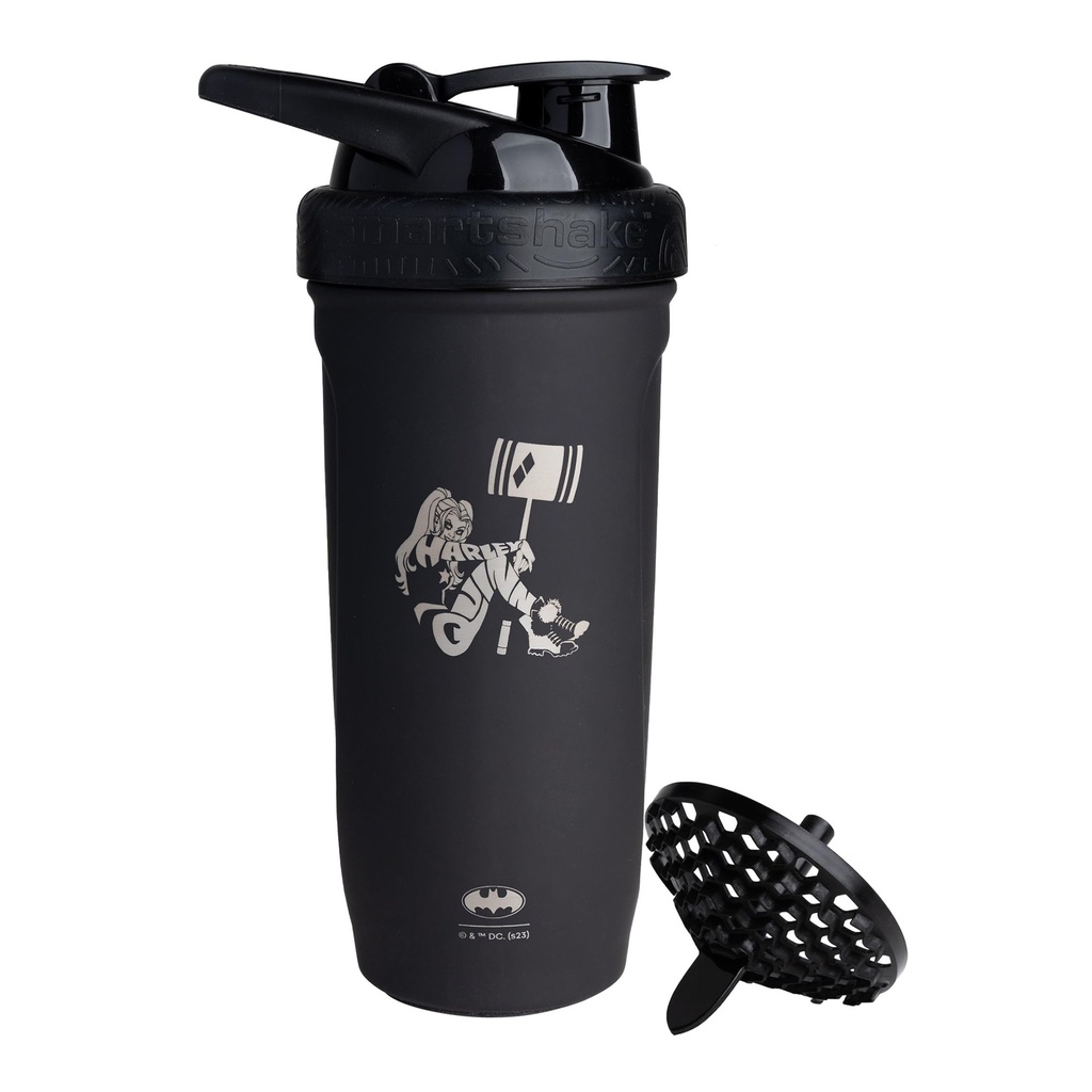 Smartshake DC COMICS Refuerzo Acero Inoxidable Protein Shaker Bottle 900 ml tención 30 oz - Leakproof Screw-on Lid - BPA Gratis – Unisex - No aislado - Harley Quinn Logo