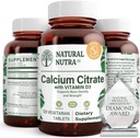 Citrato de calcio natural Nutra con vitamina D3, Suplemento para la fuerza ósea, promueve los movimientos musculares " Done Health, Boost Heart Health, Fortalecer la densidad ósea, Ideal para adultos mayores activos, 120 Tablets