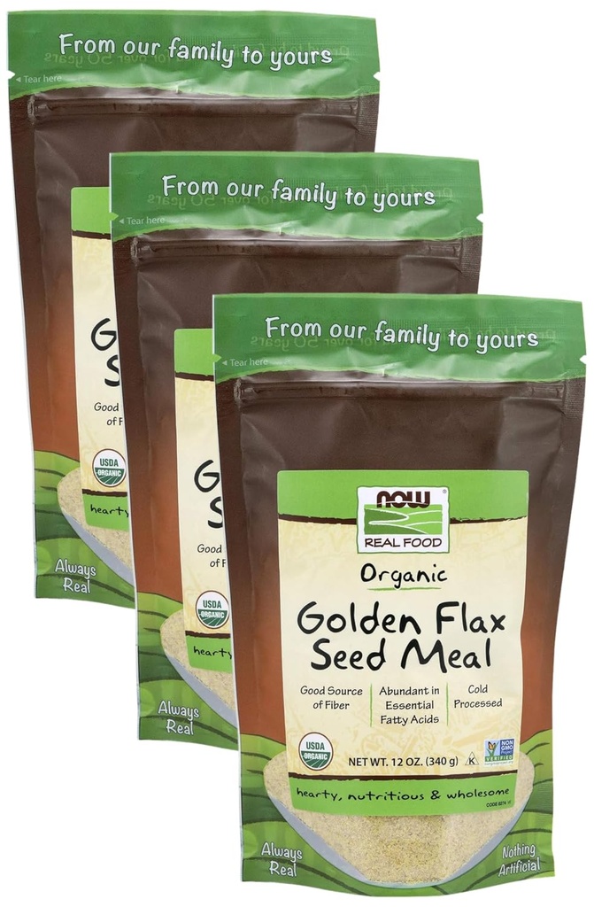 AHORA Alimentos, Carne de semilla de Flax Orgánica, Fuente de ácidos grasos esenciales y fibra, Procesado frío, No GMO certificado, 12 onzas (Paquete May Vary) (Pack of 3)