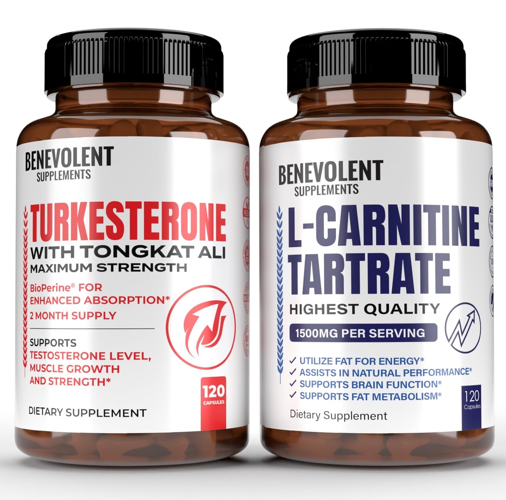 Turkesterone 8,000mg [Highest Purity] + Premium L-Carnitine Tartrate Supplement - High Absorption Supplement with Tongkat Ali - Increase Stamina, Lean Muscle Growth, Support Metabolism & Natural Ener