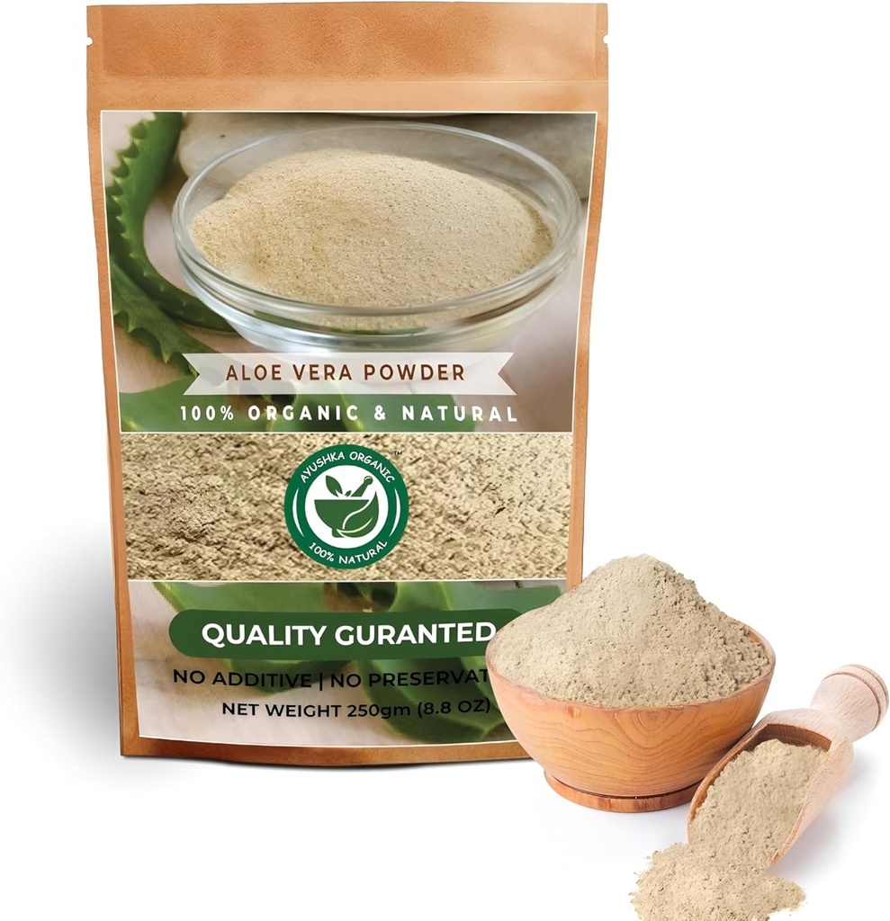 Aloe Vera Powder | Aloe barbadensis | Hair Care, Skin Care, and Natural Remedies - 100% Pure, Chemical-Free, No Additives, (250Gm)