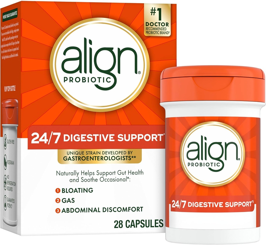Align Probiotics, Probiotic Supplement for Daily Digestive Health, 28 capsules, #1 Recommended Probiotic by Gastroenterologists (Packaging May Vary)