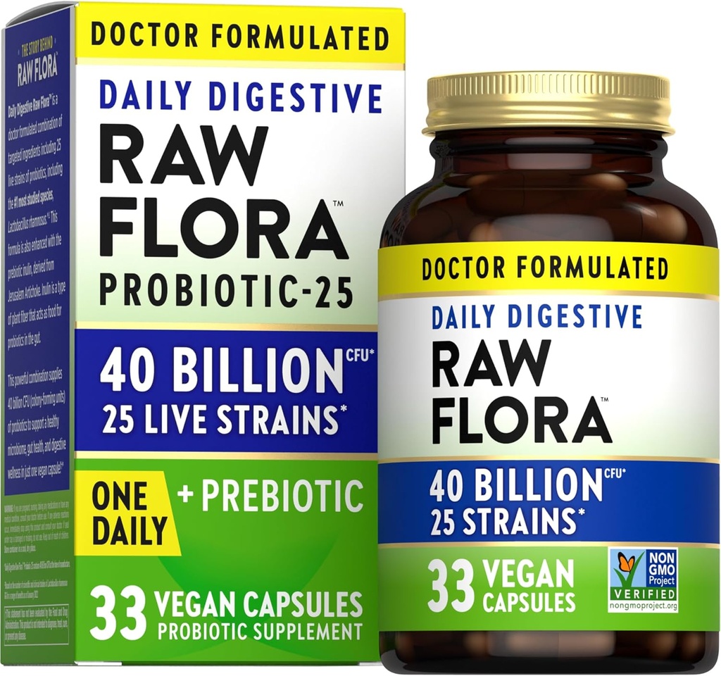 La verdad de la naturaleza Flora cruda Probiótico con prebióticos Silencio 40 Billion CFU Silencio Digestivo diario capsules veganos Silencio Gluten Suplemento gratis para hombres y mujeres