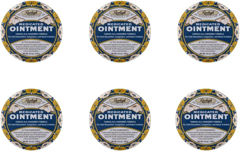 Intento médico de Rawleigh: 4,5 oz Blue Tin, Topical Chest Rub for Cold, Nasal Congestion, Minor Aches and Pain, con Camphor, Menthol &amp; Eucalyptus, Non-Greasy Formula - Pack de 6
