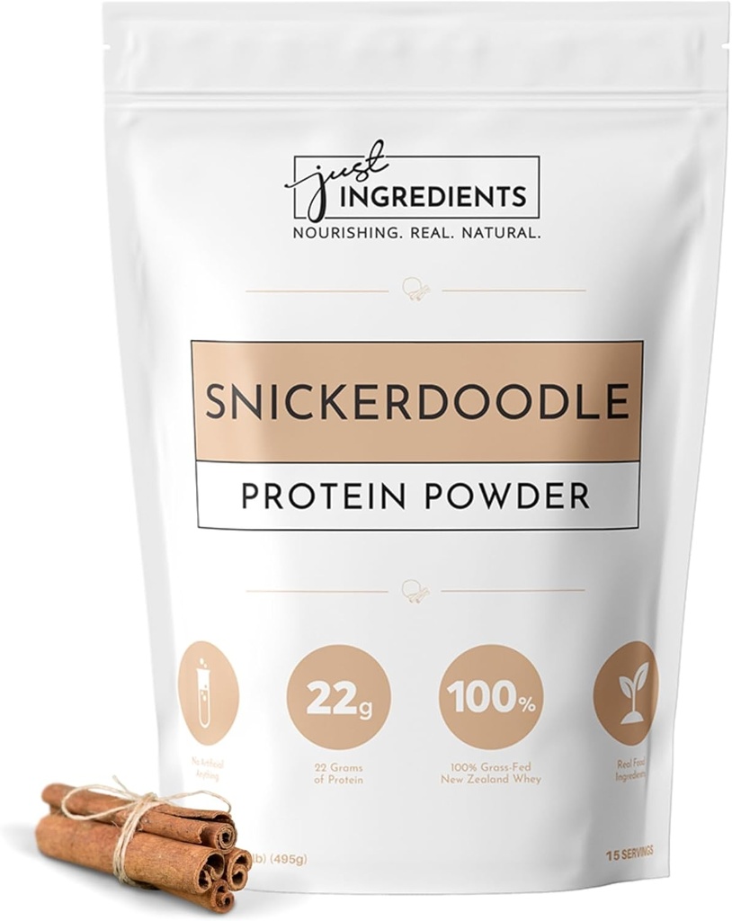 Just Ingredients Protein Powder ← Snickerdoodle Protein Powder Hecho con 100% Grass Fed, Whey no desatured ← Cuatro Fuentes de Proteína Diferentes ¦ Orgánica Integral Ingredientes Alimentarios ← 15 Servir tención 22g protein