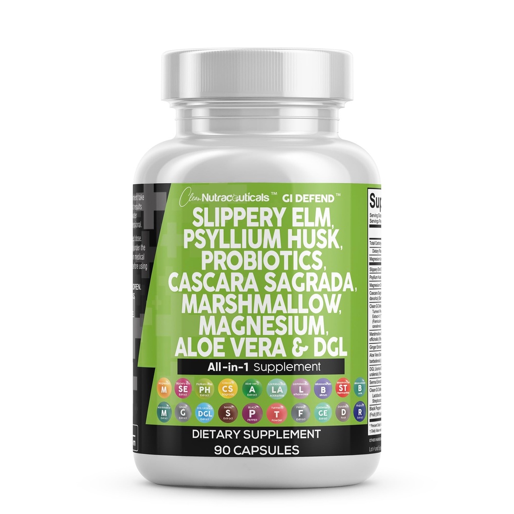 Nutracéuticos limpios deslizante Elm Psyllium Husk Pre Probiótico Digestivo Gut Health Suplemento con Aloe Vera Cascara Sagrada Marshmallow Root DGL Licorice Senna Extract