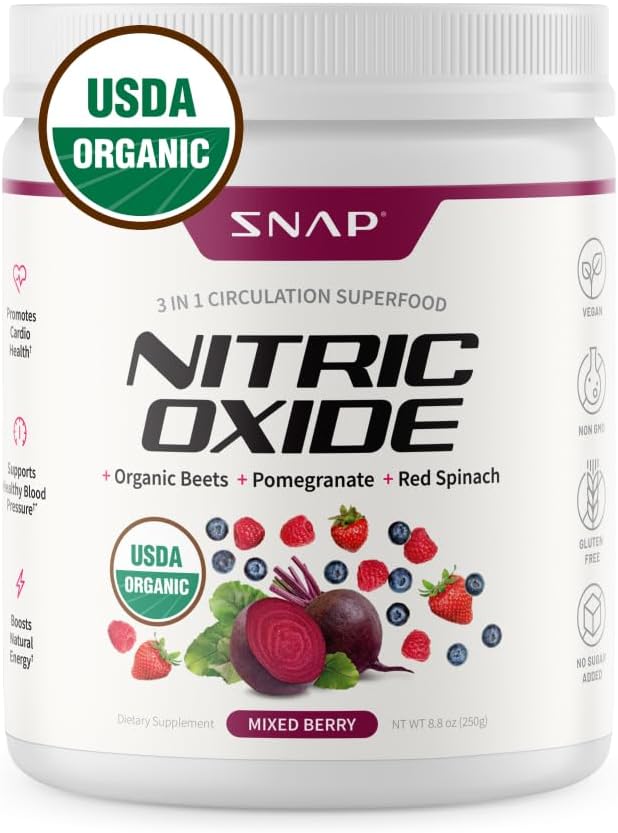 Snap Supplements USDA Organic Beet Root Powder, 3-in-1 Nitric Oxide Supplement, Support Healthy Blood Pressure and Blood Circulation, 250g (Mixed Berry)